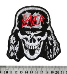 Метъл нашивка Slayer Skull с бродиран череп и червено лого