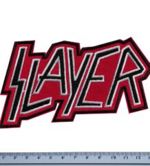 Метъл нашивка Slayer Logo червена бродерия с бял контур