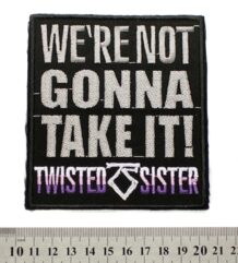 Метъл нашивка Twisted Sister We're Not Gonna Take It с бяла бродерия и лилаво лого