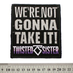 Метъл нашивка Twisted Sister We're Not Gonna Take It с бяла бродерия и лилаво лого