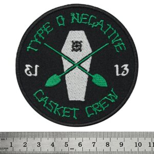 Кръгла бродирана метъл нашивка Type O Negative Casket Crew в зелено и бяло