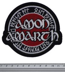 Метъл нашивка Amon Amarth Runes Logo с червен кръг и руническа бродерия