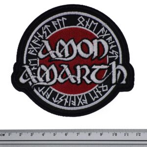 Метъл нашивка Amon Amarth Runes Logo с червен кръг и руническа бродерия