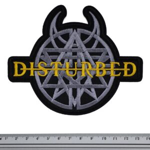 Метъл нашивка Disturbed Logo & Symbol с жълта и сива бродерия