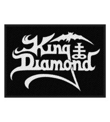 Правоъгълна бродирана метъл нашивка с бялото лого на King Diamond на черен фон