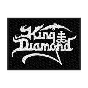 Правоъгълна бродирана метъл нашивка с бялото лого на King Diamond на черен фон