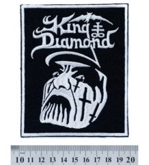 Метъл нашивка King Diamond Logo с бяла бродерия върху черен фон