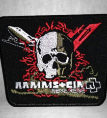 Метъл нашивка Rammstein Reise, Reise Skull с бяло-златист череп и лого