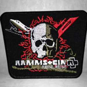 Метъл нашивка Rammstein Reise, Reise Skull с бяло-златист череп и лого
