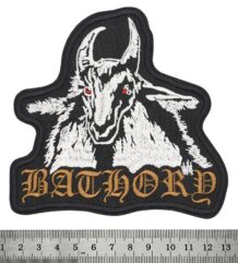 Голяма везана метъл нашивка Bathory с козела и златист надпис