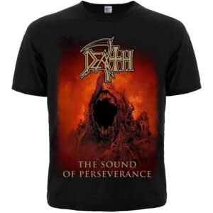 Предна част на черна метъл тениска Death с обложката на The Sound of Perseverance