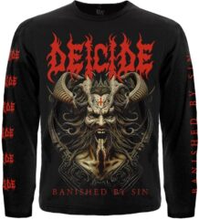 Черна мъжка тениска с дълъг ръкав Deicide с демонична щампа и червени лога по ръкавите