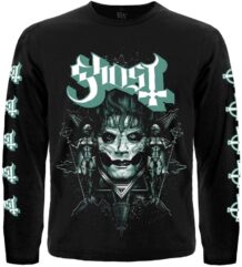 Черна мъжка тениска с дълъг ръкав Ghost с Papa Emeritus и тюркоазени лога по ръкавите