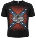 Черна рокерска тениска Harley-Davidson с голяма централна щампа и звезди