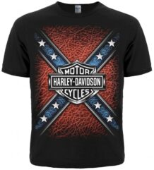 Черна рокерска тениска Harley-Davidson с голяма централна щампа и звезди