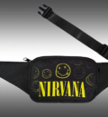 Текстилна черна чанта за кръста Nirvana Smiley с жълто лого и черна пластмасова тока
