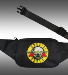 Текстилна черна чанта за кръста Guns N' Roses Appetite с жълто лого и рози