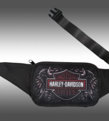 Черна чанта за кръста Harley-Davidson с детайлен графичен принт и лого