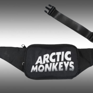 Текстилна черна чанта за кръста Arctic Monkeys със сребристо лого и регулируема дръжка