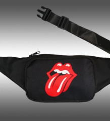 Черна текстилна чанта за кръста The Rolling Stones с червено лого език