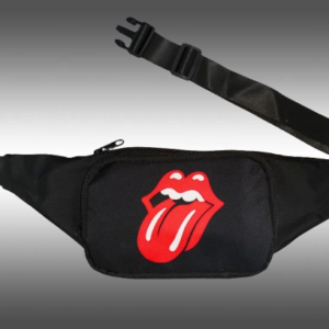Черна текстилна чанта за кръста The Rolling Stones с червено лого език