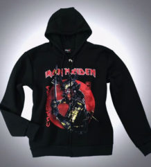 Предна част на черен метъл суичер с цип Iron Maiden Senjutsu със самурай щампа