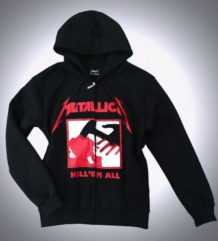 Предна част на черен метъл суичер с цип Metallica Kill 'Em All с червено лого