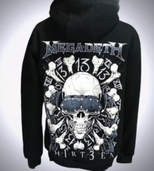 Гръб на черен мъжки суичери с цип Megadeth с голяма щампа на череп и кости Th1rt3en