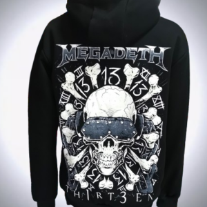 Гръб на черен мъжки суичери с цип Megadeth с голяма щампа на череп и кости Th1rt3en