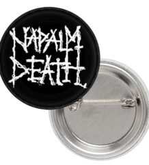 Значка на Napalm Death с бяло лого надпис