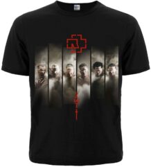 Лице на черна метъл тениска Rammstein Zeit с членовете на бандата и червено лого