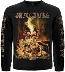 Предна част на черна тениска Sepultura Arise дълъг ръкав с цветна щампа на албума