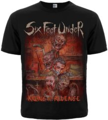 Черна дет метъл тениска Six Feet Under с графичен дизайн на албума Killing for Revenge