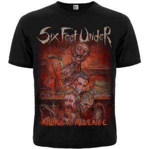 Черна дет метъл тениска Six Feet Under с графичен дизайн на албума Killing for Revenge
