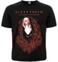 Черна метъл тениска Sleep Token с дизайн на маска и червени елементи