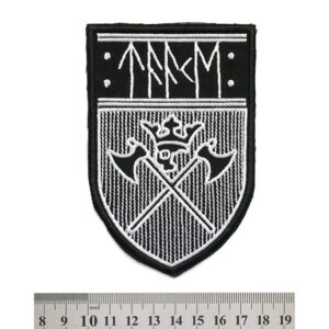 Метъл нашивка Taake Shield Logo с бяла бродерия на руни и шлем