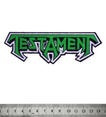 Метъл нашивка Testament Logo със зелена бродерия и бял контур