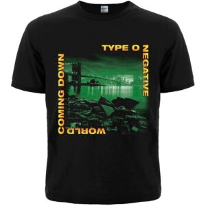 Лице на черна метъл тениска на Type O Negative със зелена щампа на Бруклинския мост