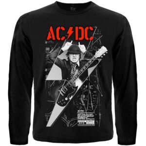 Предна част на черна тениска AC/DC Power Up дълъг ръкав с Ангъс Йънг