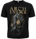 Предна част на черна музикална тениска на Arch Enemy със скелет и златисто лого