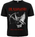 Предна част на черна метъл тениска на Blasphemy с демон и червено лого