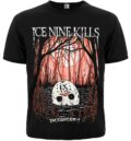 Предна част на черна метъл тениска на Ice Nine Kills с маска на Джейсън и червена гора