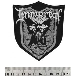 Метъл нашивка Immortal Northern Chaos Gods с бяла бродерия на щит и маска
