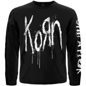 Черна мъжка тениска с дълъг ръкав Korn с бяло лого и надпис Still a Freak на ръкава