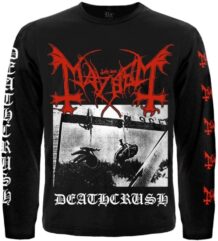 Черна мъжка тениска с дълъг ръкав Mayhem с червено лого и щампа Deathcrush отпред
