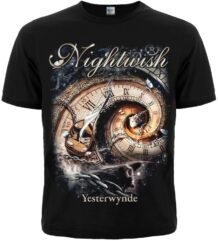 Черна метъл тениска на Nightwish Yesterwynde с детайлна арт щампа на часовник и кораб
