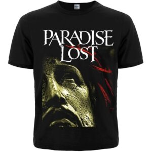 Предна част на черна рок тениска Paradise Lost Icon с графична щампа на статуя