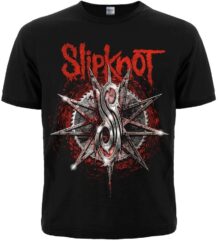 Черна метъл тениска Slipknot с деветлъчна звезда и сребристо лого S