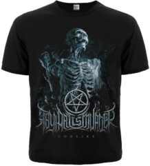 Предна част на черна метъл тениска Thy Art Is Murder Godlike със скелет и пентаграм