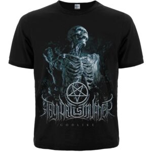 Предна част на черна метъл тениска Thy Art Is Murder Godlike със скелет и пентаграм